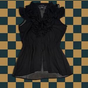 ❤️Y2K/90s Sheer Black Frilly Button Up Blouse❤️